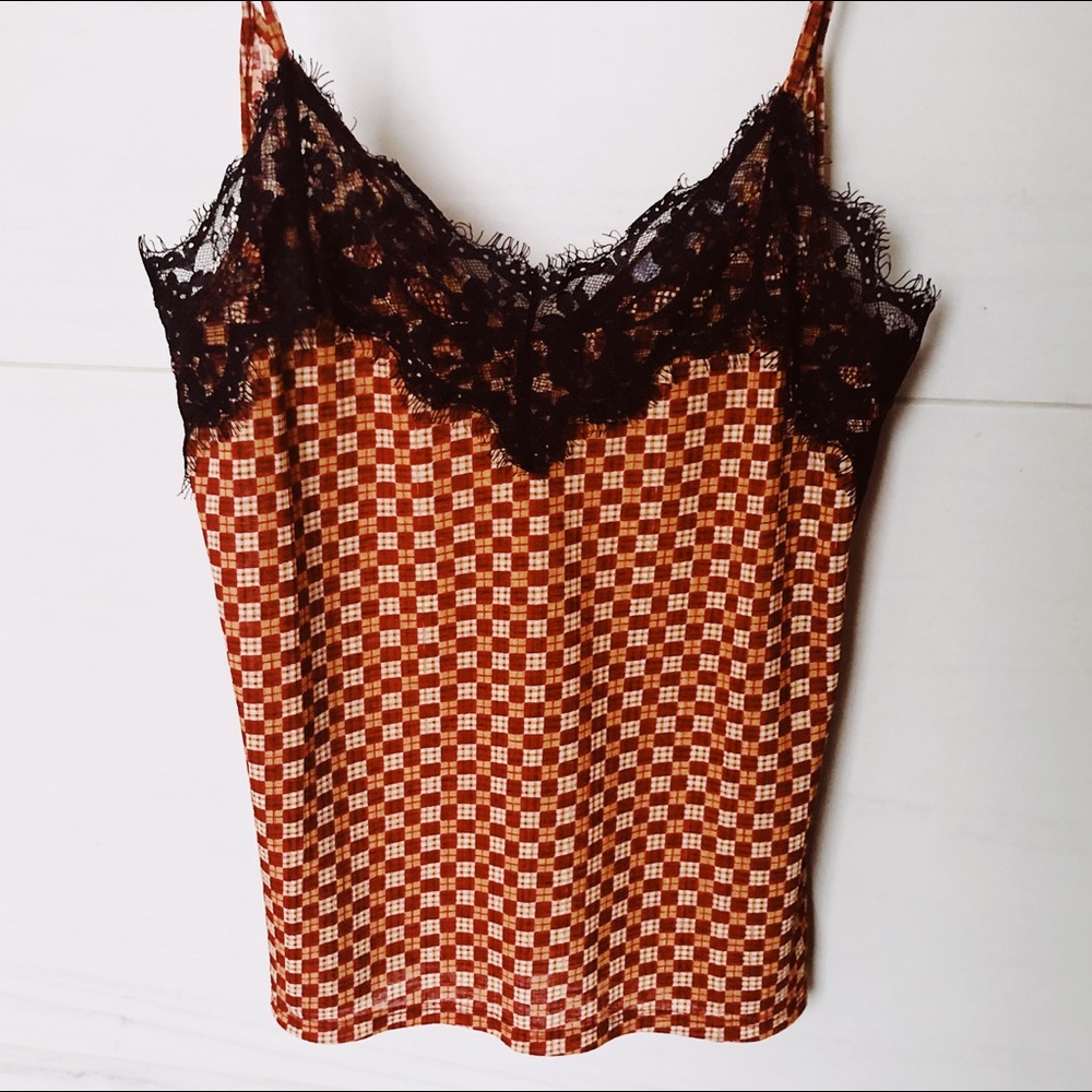 Zara Graphic Lace V Cut Sheer Cami Size XS